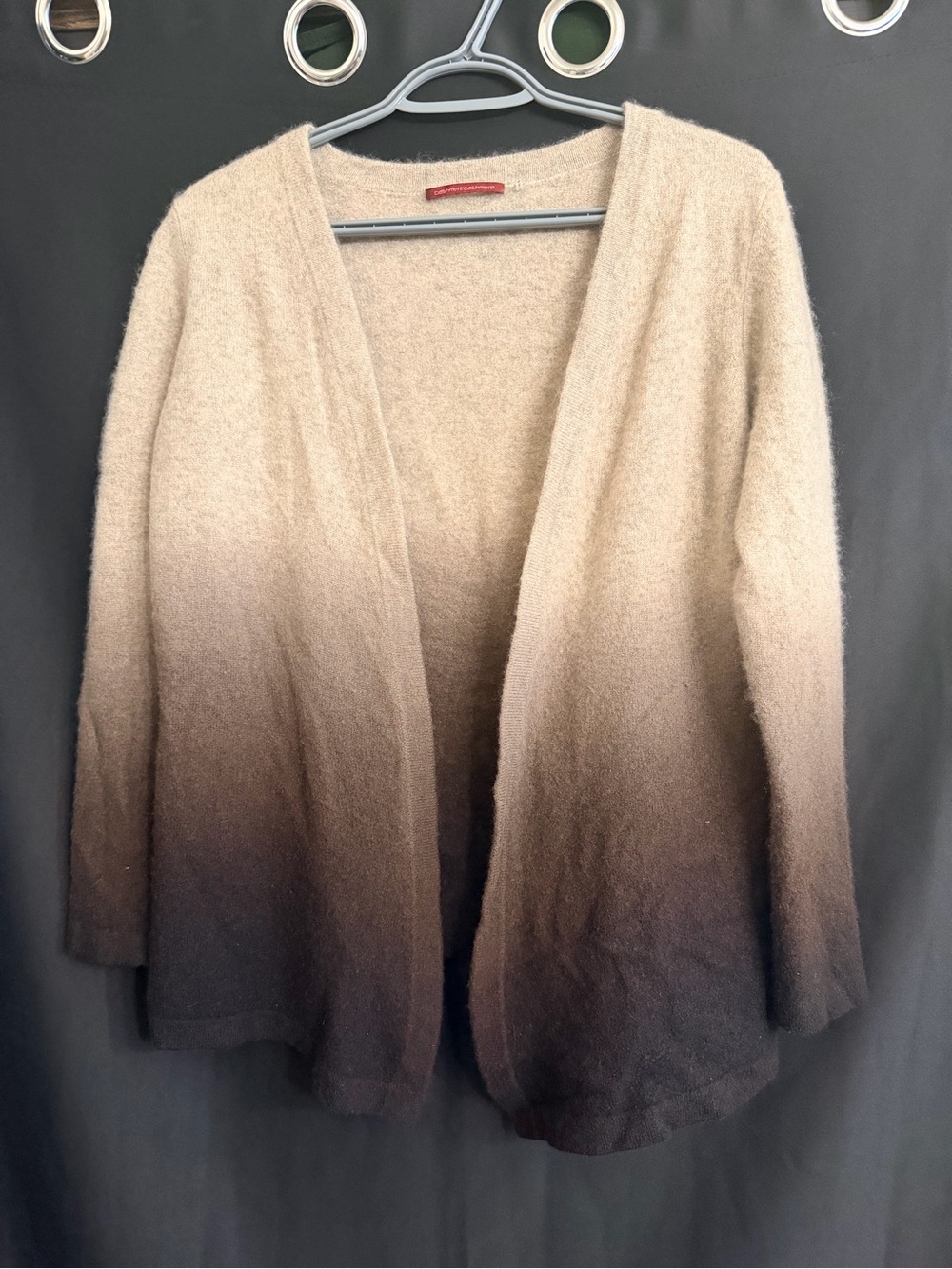 CashmereCashmere Open-Front Ombre Cozy Cardigan Sweater - Cream to Brown